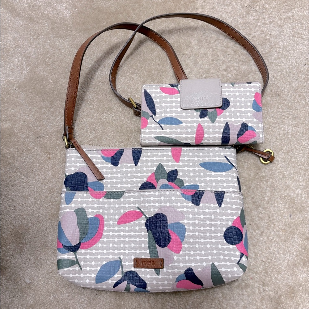 Fossil Floral Crossbody Bag and Wallet Set